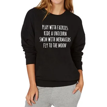

Play with Fatries Funny Saying Letters Hoodies Women Long Sleeve Pullover Harajuku Sweatshirt Black White Tops Clothes