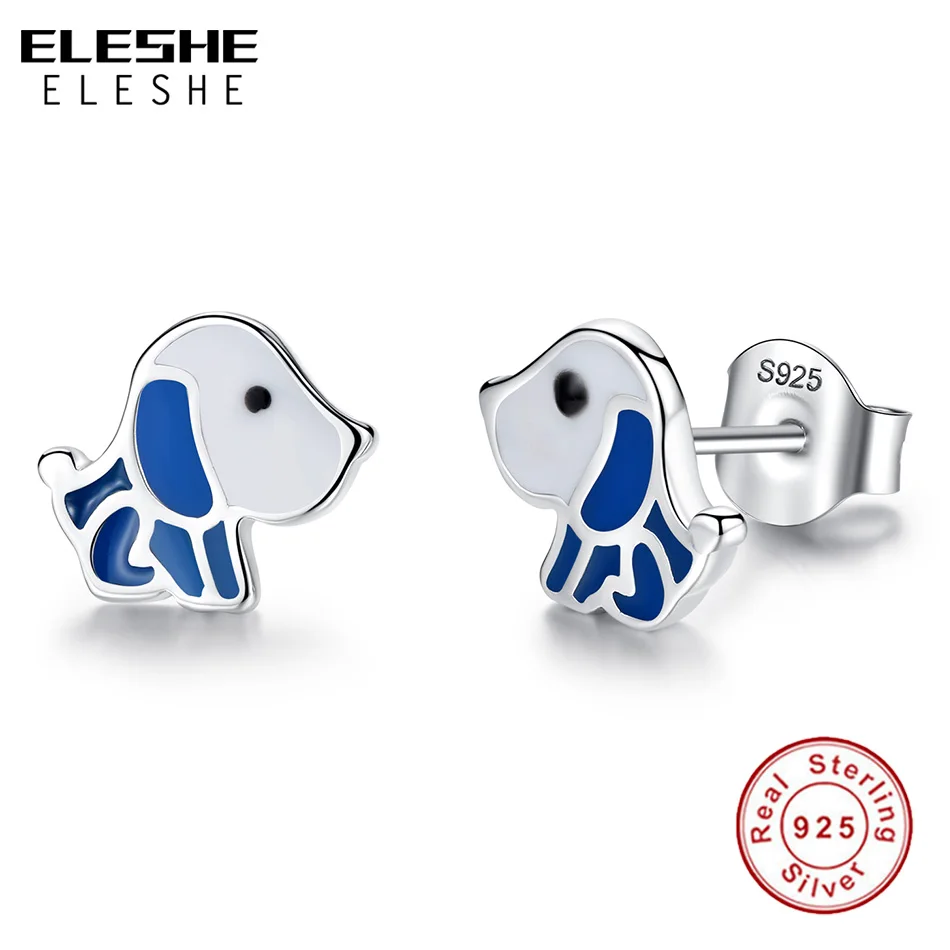 

Fashion Blue Enamel Animal Dog 925 Sterling Silver Earrings for Women Cute Puppy Dog Small Stud Earrings boucle d'oreille femme