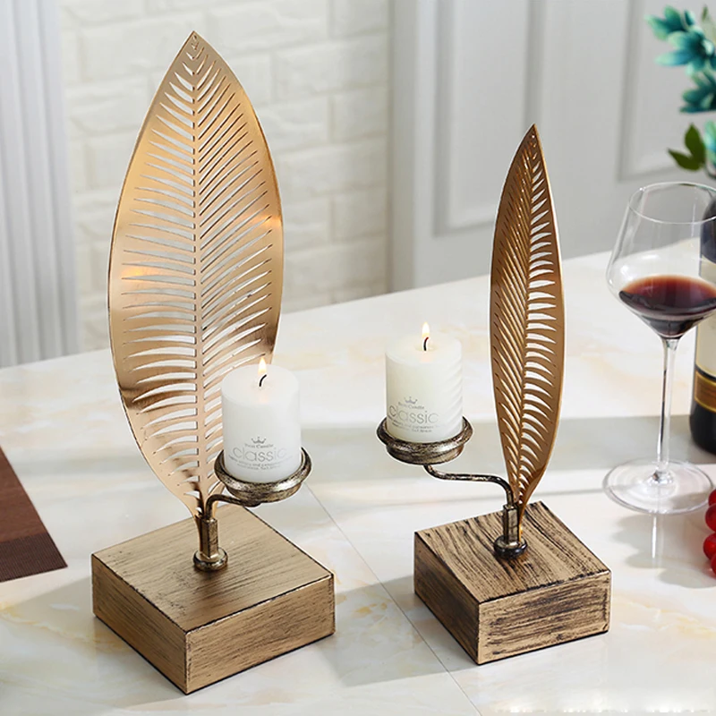 European Leaves brass candlestick desk night light room decor hotel dining table decoration