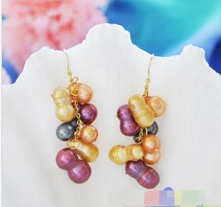 

Free shipping@@@@@ P3222 16MM Multicolor Peanut FRESHWATER PEARL Grapes DANGLE EARRING 6.10