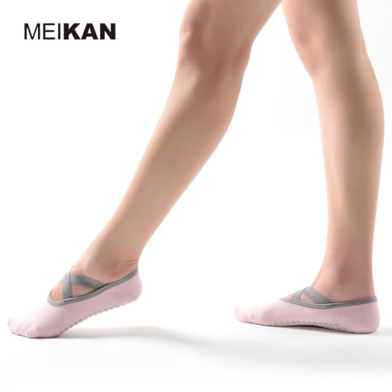 Meikan 4 pair Straps Design Non-Slip Yoga Socks for Women Perfect for Pilates Barre Bikram Workout Socks dance with Grips