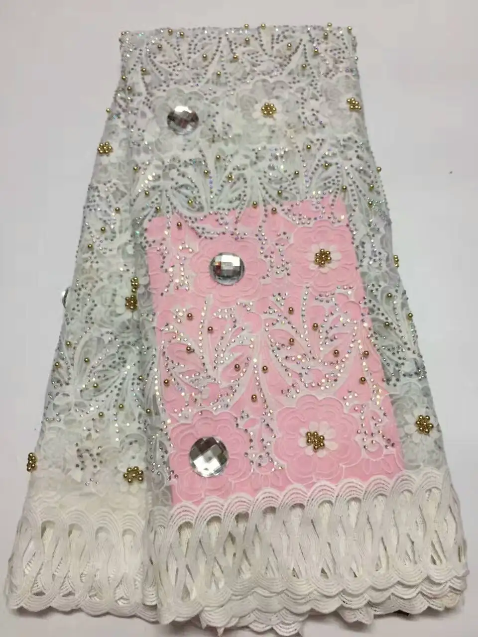 

2017 Latest White African French Lace Fabric best Quality embroidered African Tulle Lace Fabric For Wedding XY522B