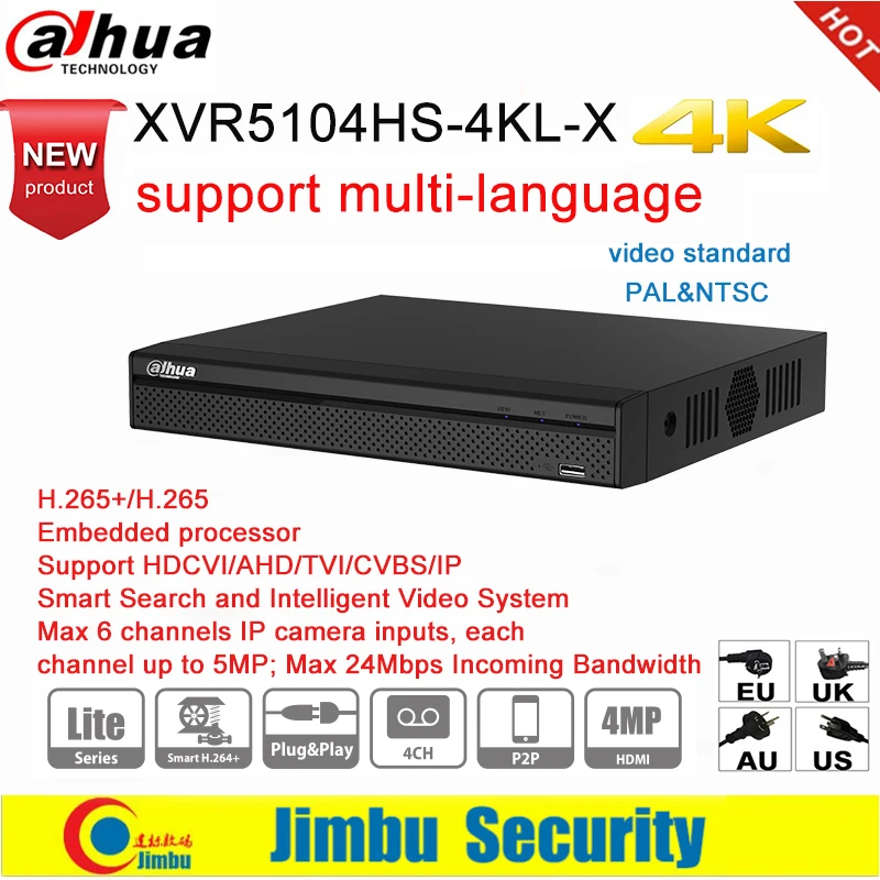 Dahua XVR 4K XVR5104HS-4KL-X H.265+ / H.265 IVS Smart Search up to 8MP Supports HDCVI/AHD/TVI/CVBS/IP video inputs PSP Lite Dahua XVR 4K XVR5104HS-4KL-X H.265+ / H.265 IVS Smart Search up to 8MP Supports HDCVI/AHD/TVI/CVBS/IP video inputs PSP Lite