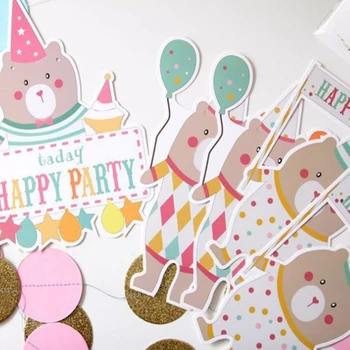 

1 Set Kawaii Cartoon Bear Flag Party Banner Party Decorations For Birthday Baby Shower Wedding Family Friend Party Supplies