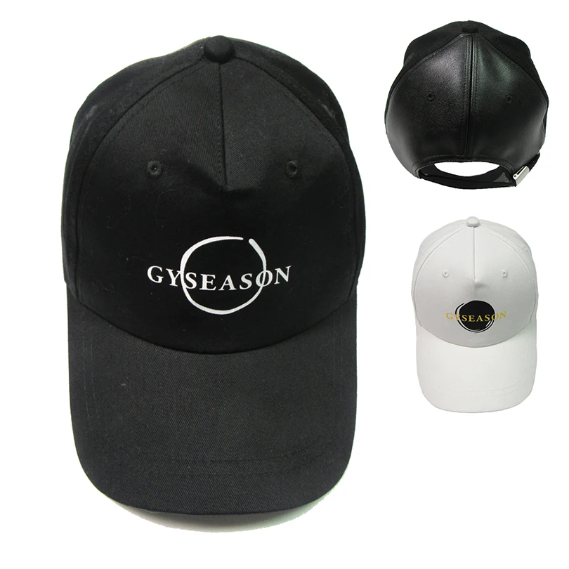 Baseball Cap Women's Snapback Cotton PU Leather Black/White Summer Hat