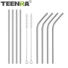 TEENRA 4/6 шт. питьевые соломинки многократного использования Нержавеющая сталь набор соломинок изогнутая металлическая соломинка с чистящая щетка большой Барные аксессуары