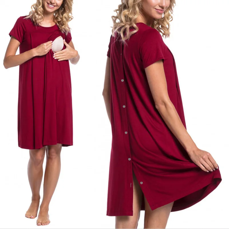 

2019 summer breastfeeding dress skirt pregnant women Clothes maternity pajamas Back buttoning high waist loose 4 color