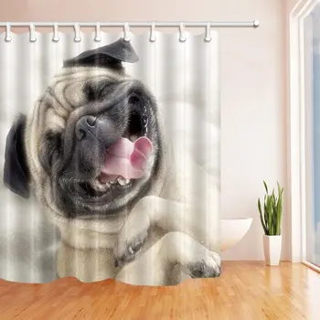 

Animal Lover Lovely Happy Pug Dog Shower Curtain Set in Bath Mildew Resistant Polyester Fabric Bathroom Fantastic Bath Curtains