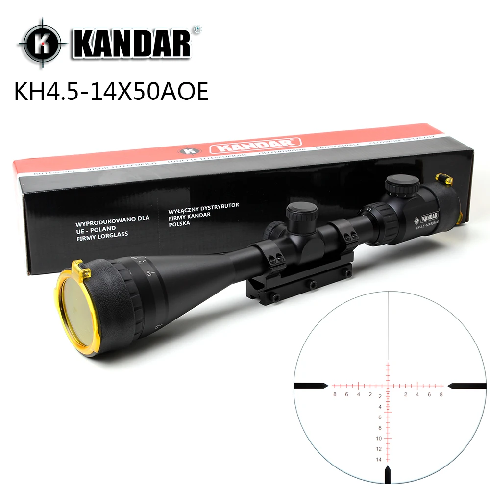 

KANDAR 4.5-14x50 AOE Hunting Riflescope Red Special Cross Reticle Sniper Optic Scope Sight FOR Rifle One Piece 11mm or 20mm Ring