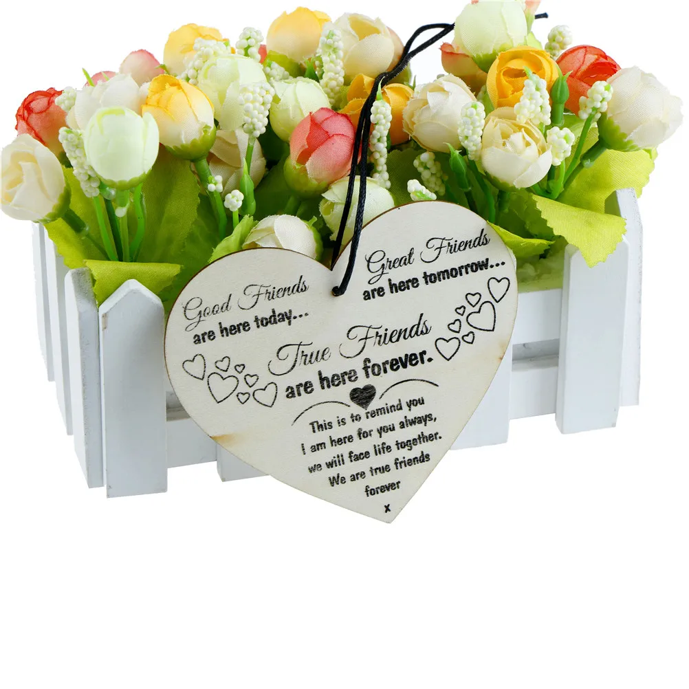 1 Pcs Love Heart Shape Christmas Tags Friendship Sign Gift Pendant Wine Tags Hanging Decor Wooden Chic Plaque Decor