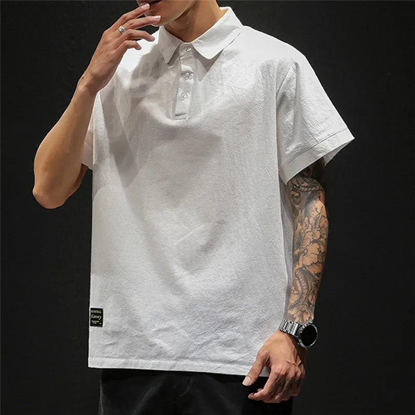 New Fashion Men Summer Cotton And Linen Short Sleeve Solid Color Stand Neck Loose Casual T Shirt Blouse Polo Top #4A24 (10)