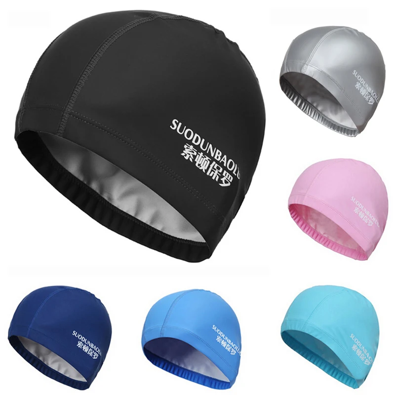 

Leo 2019 Elastic Waterproof PU Fabric Protect Ears Long Hair Sports Swim Pool Hat Swimming Cap Free size for Men & Women Adults