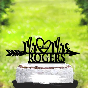 

Personalized Initials Heart and Arrow Cake topper with date,Rustic Engagement Cake Topper,Wedding Cake Topper with last name