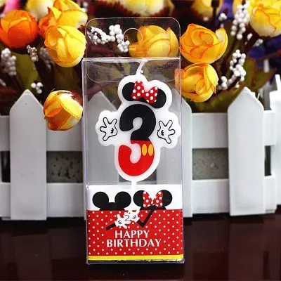 HOT Birthday Number 0-9 Candles Cartoon Mickey Minnie Mouse Happy Birthday Candle Cake Cupcake Topper Party Decoration Supplies