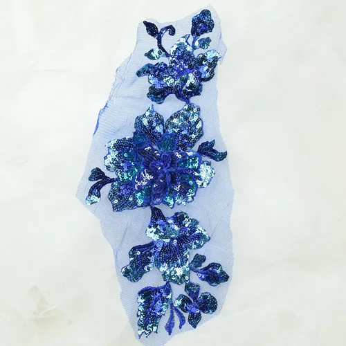 4 шт. 3D блестки вышитые кружевные цветы свадебные материалы ручной работы одежда, украшения, подиум, сценическое представление, RS175 - Цвет: sapphire blue