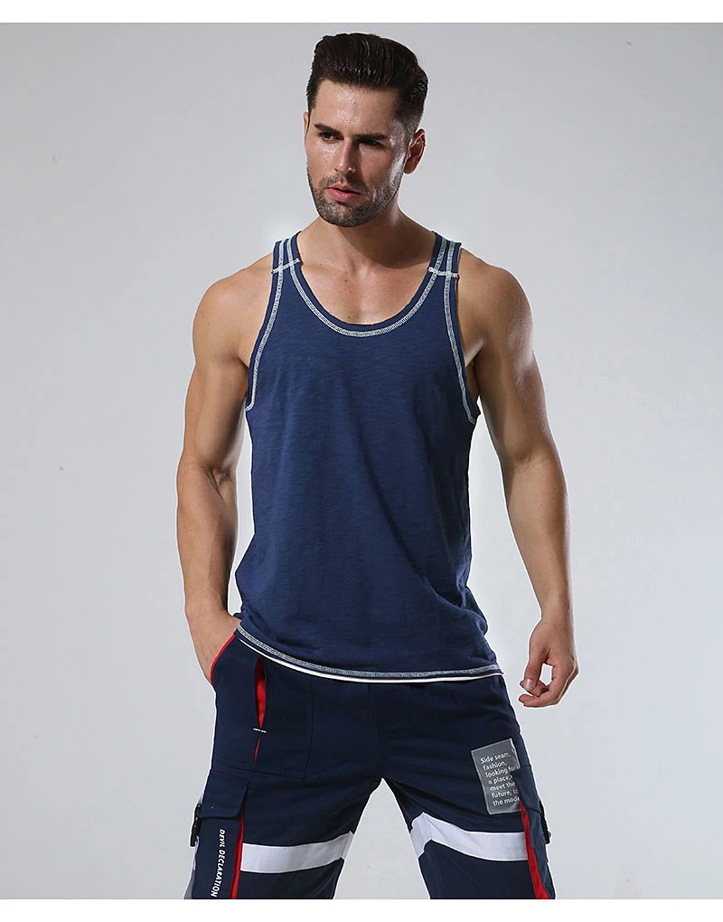Gym Top Tanks for Men Fitness Vest Summer Japanese Vintage Cotton Loose Undeformed Sleeveless Shirt Casual Solid O Neck Tank