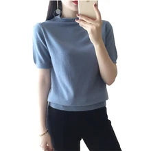 ZEHANGSEA/женская трикотажная одежда с короткими рукавами, круглый вырез, однотонная женская одежда с коротким рукавом, повседневный летний свитер большого размера, Топ