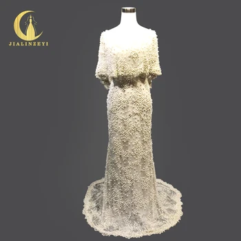 

Rhine Real Sample Image Luxurious Sliver Gray Two Piece Lace Pearls Crystal Mermaid Fashion Gown Evening Dresses