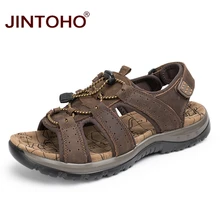 JINTOHO/Новинка года; Летняя мужская пляжная обувь; модные мужские сандалии; мужские сандалии из натуральной кожи; дизайнерские пляжные кожаные сандалии