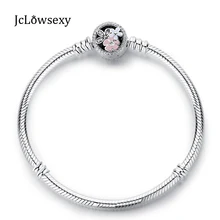 Браслет на память из стерлингового серебра 925 пробы с очаровательные цветы эмалы Кристалл застегивающийся браслет-змейка браслеты подходят Пан амулеты «сделай сам»