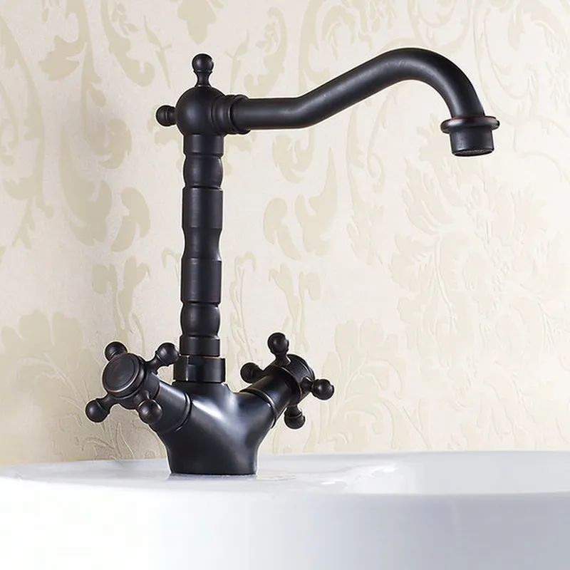 Luxury Oil Rubbed Bronze Dual Cross Handles Swivel Kitchen Bathroom Sink Basin Faucet Mixer Taps ahg010