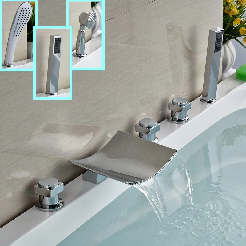 

Deck Mount Chrome Tub Shower Faucet 5pcs Waterfall Hot and Cold Mixer Tap for Bath 3-models