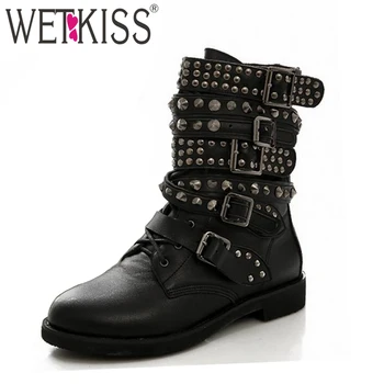 

WETKISS 2019 Cool Rivets Shoe Buckles Ankle Boots Brand Punk Short Boots Platform Shoes Autumn Winter Boots Women Shoes Woman
