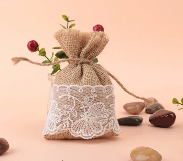 Free Shipping Erfly Vintage Style Burlap Hessian Lace Wedding Burlap Candy Bags 10 Jpg