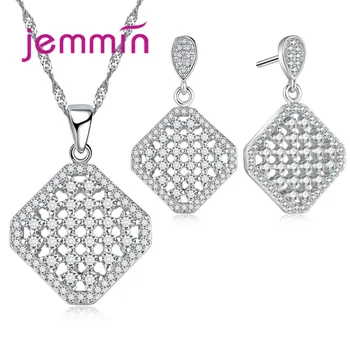 

Wonderful White Crystal Pave Pendant Necklace and Stud Earrings 925 Sterling Silver Women Wedding Jewelry Set