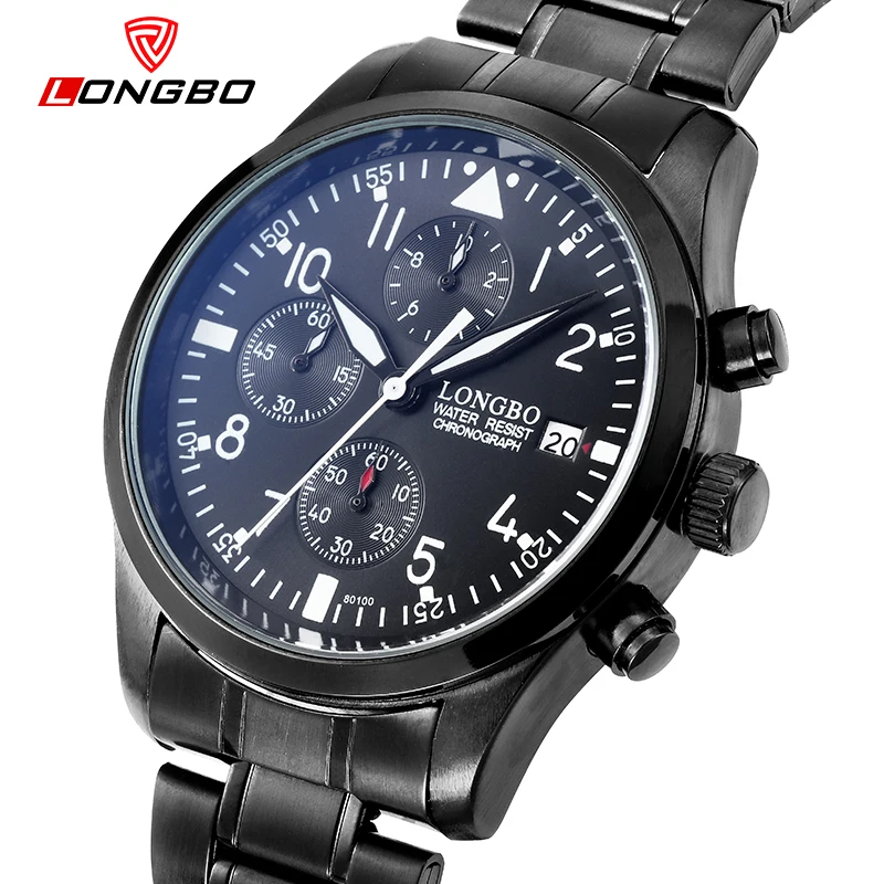 

LONGBO Calendar Luminova Active Subdial Clock Men's Watch Waterproof Business Stainless Steel Mens Watches Quartz watch montre