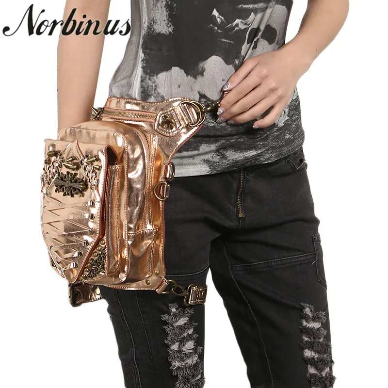 Hot Norbinus Women Waist Bag Packs Motorcycle Drop Leg Norbinus Women Waist Bag Packs Motorcycle Drop Leg Gothic Pu Leather Hip Belt Holster Punk Shoulder Crossbody Bags