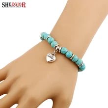 SHEEGIOR богемные бирюзовые бусы мужские браслеты для женщин браслет из серебряного сплава Любовь Сердце браслет с подвеской Ювелирные изделия Подарки