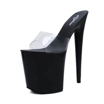 

PVC High Heels Sandals Summer Women Shoes Peep Toe Sandals Slip On Chunky Heels Platform Sandals Female Footwear Slippers Black