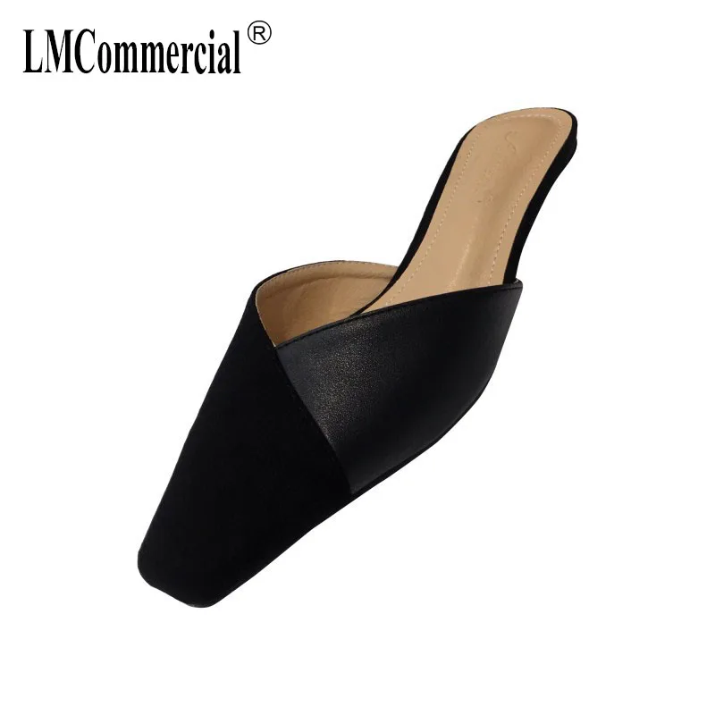 

Spring summer flat-bottomed small square-headed matching color slippers with shallow mouth cat heel and low heel cool slippers