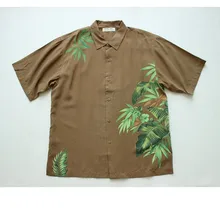 Западный Большой размер Мужская шелковая рубашка с коротким рукавом Гавайи коричневая пляжная Повседневная летняя одежда