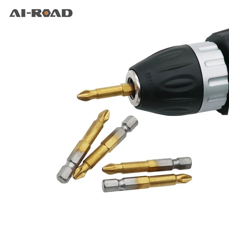 

5pcs Titanium Coated 1/4" Hex Shank PH2 50mm Length Anti Slip Electric Screwdriver Bits With Magnetic Tip Bits