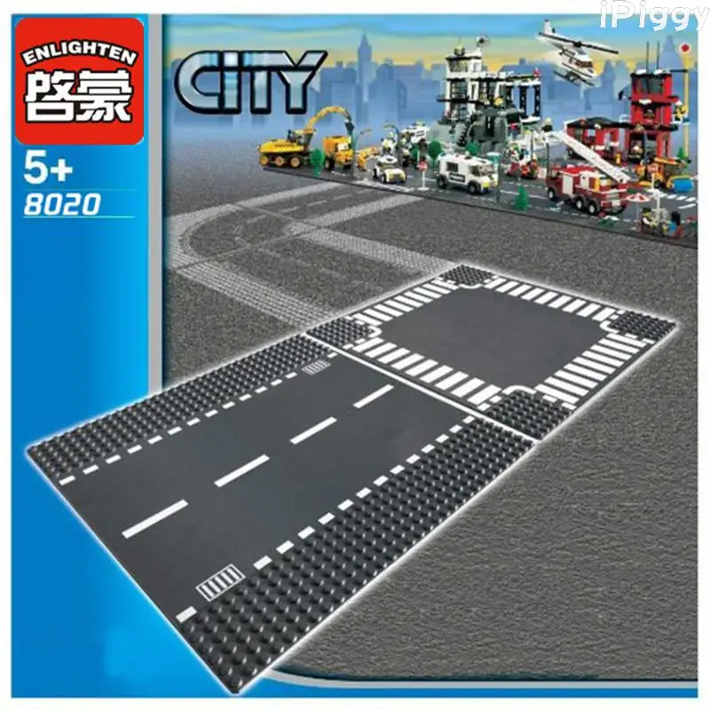 

iPiggy 2018 New City Curve Straight T-Junction Crossroad Road Street Baseplate Building Blocks Parts Bricks Base Plate For Kids