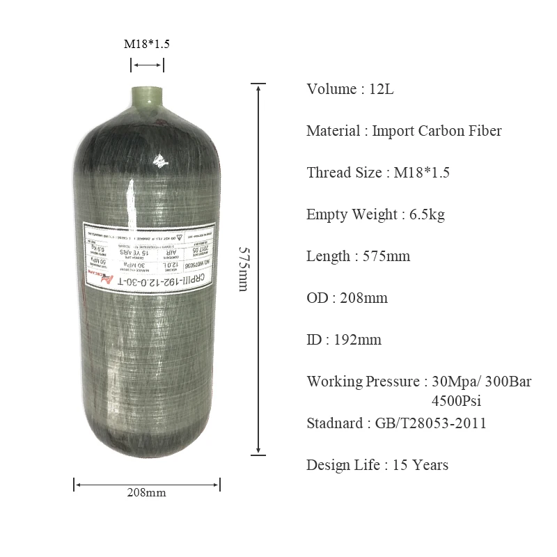 AC3120 новый резервуар для подводного плавания 12L 300Bar 4500Psi цилиндр дайвинга из