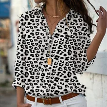 Сексуальные топы женские плюс размер свободные печати v-образным вырезом печати Кнопки Блузки пуловер Топы Dames топы рубашки Camisa Femenina 5XL