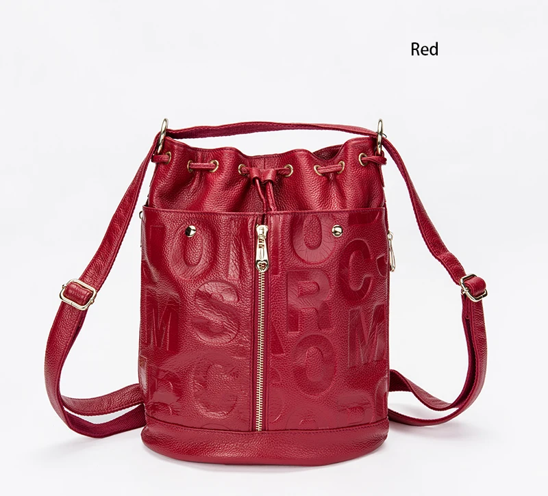 Nuleez женский рюкзак с буквенным принтом, черный и красный цвета, два варианта использования, удобная большая вместительность, натуральная кожа, весна