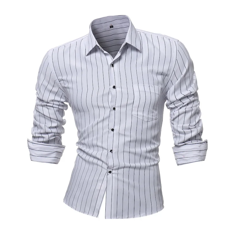 

Shirt spring and summer men's striped long-sleeved shirt large size S-4XL men's slim casual cotton striped long-sleeved shirt