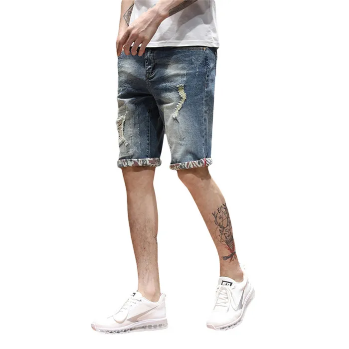 Новинка; модная обувь для отдыха; мужские рваные Короткие джинсы брендовая одежда летней коллекции, Стильные комплекты из хлопчатобумажной ткани, состоящие из шортов дышащая срывая Джинсовые шорты мужские, G316