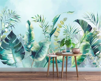 

beibehang Nordic hand-painted watercolor tropical rainforest monstera TV living room background wall paper mural wallpaper