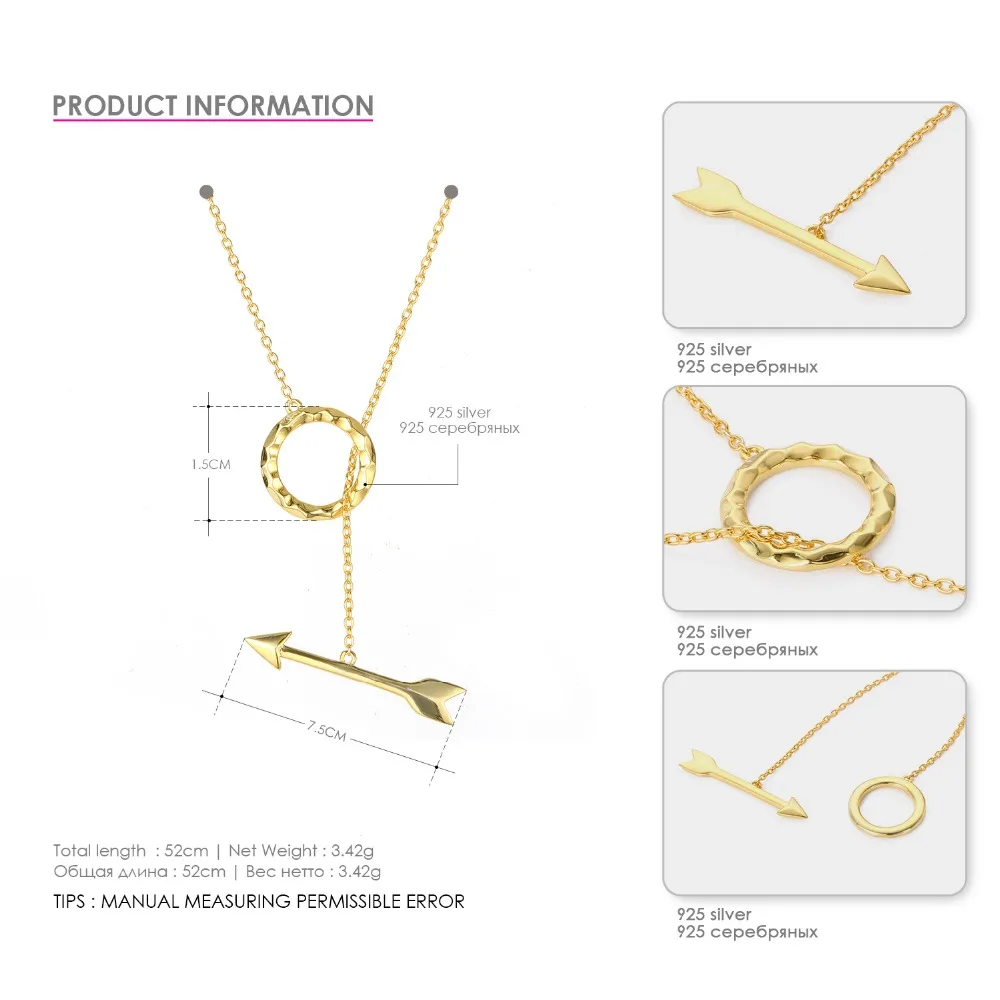 E-Manco 925 пробы серебряный кулон ожерелье для женщин элегантные в форме стрелки заявление серебряные ожерелья серебряные цепочка, ювелирное изделие из драгоценных камней