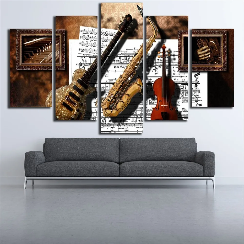 Wall-Art-Prints-Frame-Decor-5-Pieces-Musical-Instruments-Guitar-Saxophone-Violin-Music-Score-Paintings-Modular (2)