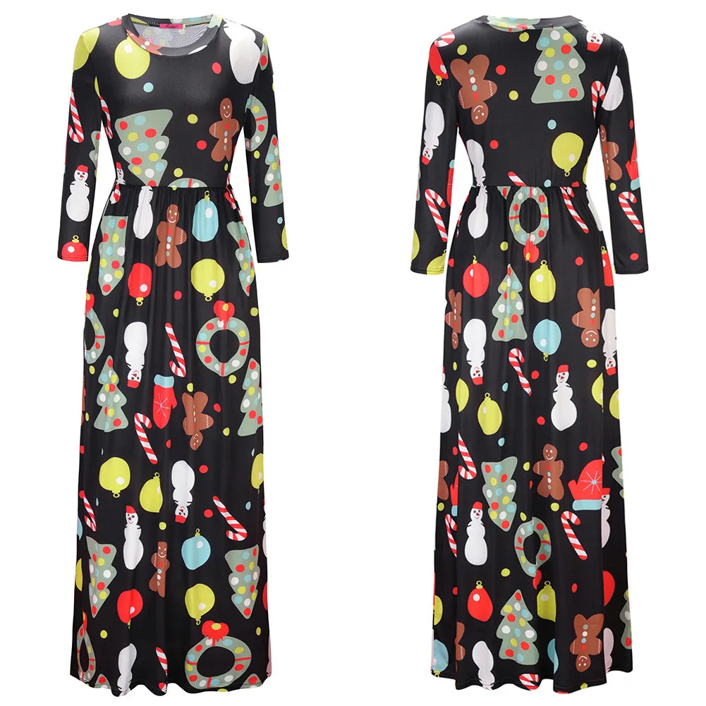 Dress Women Party Dress Fashion Women's Casual Christmas Print Long
