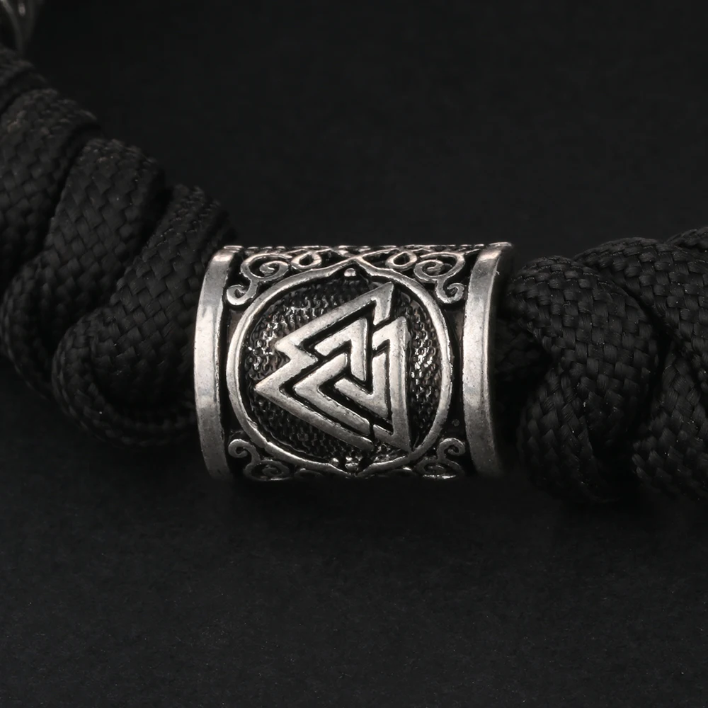 Бусы с рунами викингов Паракорд Браслет черный Веревка плетеные браслеты на запястье для мужчин ювелирные изделия подарок