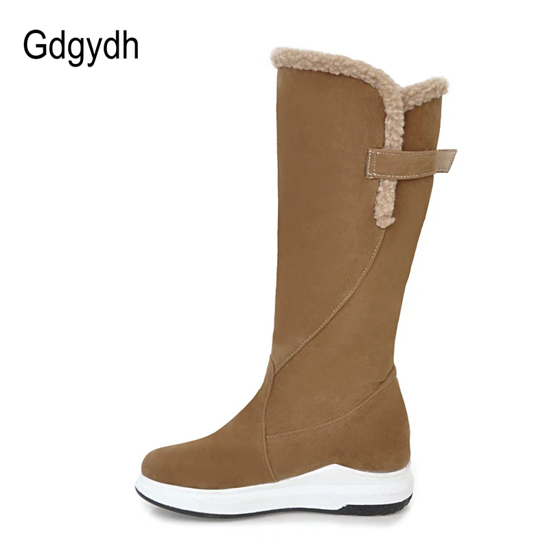 Najtaniej Gdgydh buty do kolan zimowe ciepłe buty damskie 2019 New Arrival metalowe klamry pasa kobiet śnieg buty pluszowe wewnątrz dobrej jakości