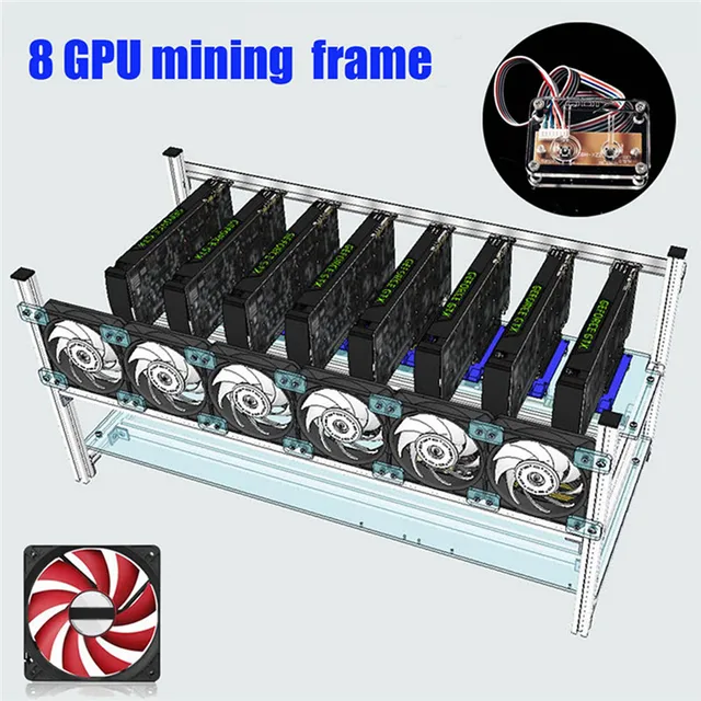 New Stackable Computer Frame Case with 6 Cooling Fan Switch For 8 Graphics Card GPU Mining Case Crypto Currency BTC Rigs Miner