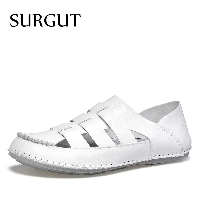 SURGUT/Классические мужские мягкие сандалии Новая удобная летняя крутая Мужская обувь Высококачественная пляжная Мужская обувь для отдыха в римском стиле Большие размеры 38-48 - Цвет: White